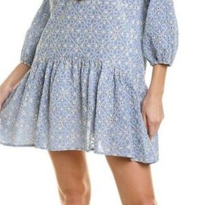 Shoshanna Sea Tide Mini Dress blue eyelet drop waist small